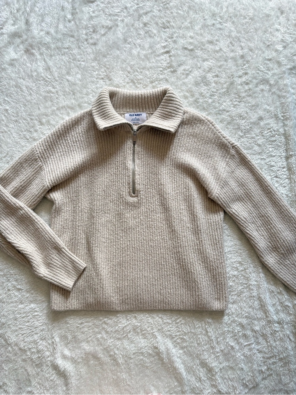 Old Navy Cream Ribbed Half-Zip Pullover Sweater
